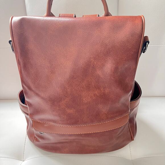 Cheruty Backpack Purse – Cognac Brown Faux Leather – Anti-Theft Design - Picture 1 of 12
